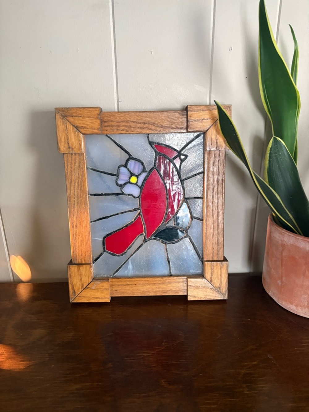 Handmade Stained Glass Cardinal Panel